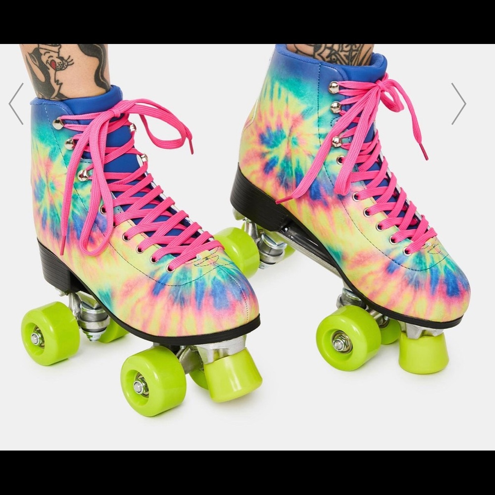 Multicolored tie dye skates.